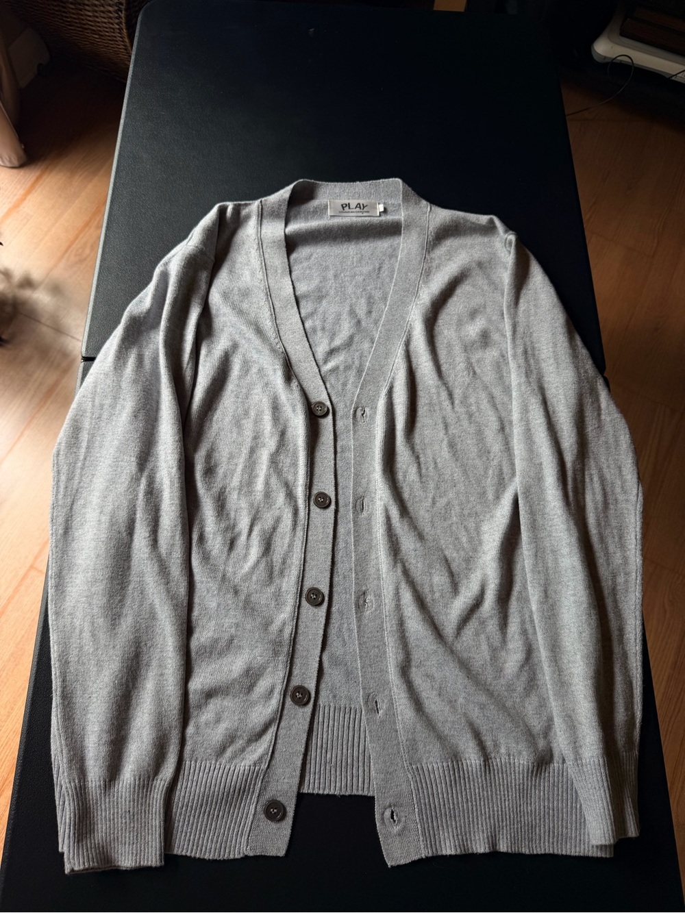 Comme des Garçons PLAY Light Gray Button Cardigan